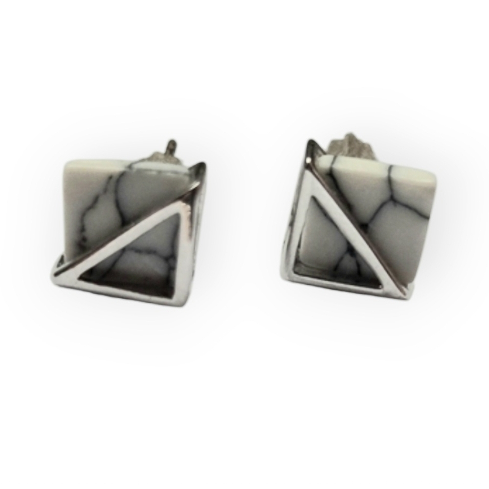 3/$30 NEW Rhodium Plated Silver and White Geometric Earrings